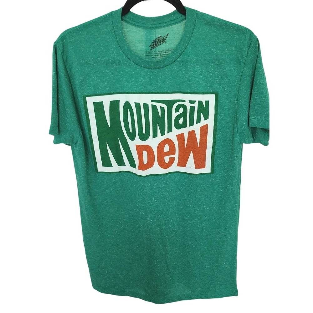 Mountain Dew Retro Logo Graphic T-Shirt Green Heathered Mens Medium Linen Blend‎